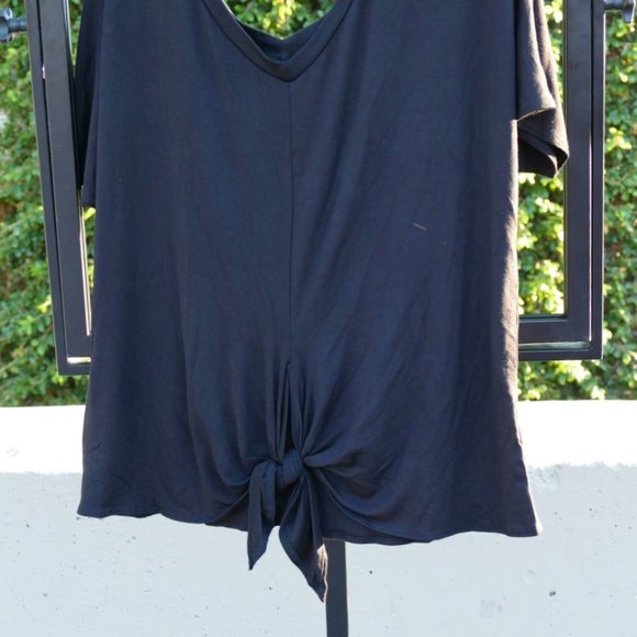 Isaac Liev BLACK Short Sleeve Front-Tie Knot Top M - Picture 9 of 13